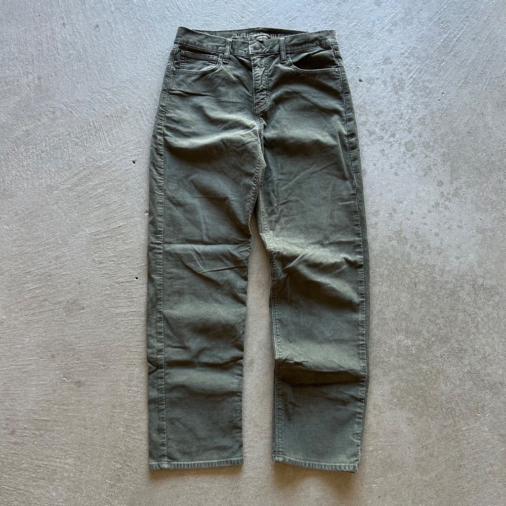 American Eagle 90s Straight Corduroy Pants Womens 8 Regular Olive Green Stretch